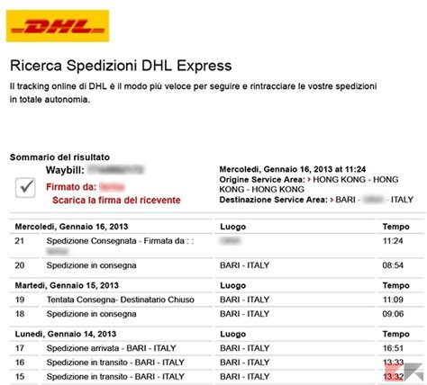 dhl tracking italia